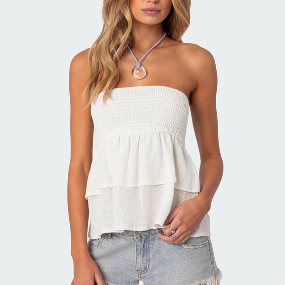 Edikted Linen Ruffled Tube Top - Picture 3 of 3